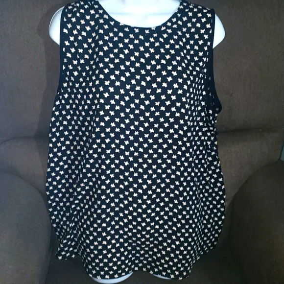 Loft brand women's sleeveless top size XL Black and taupe color with bird prints - Picture 1 of 8